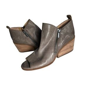 Women’s Lucky Brand Boots Ankle Booties Brown Khaki Peep Toe Zipper Heels 8.5
